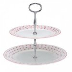 ROY KIRKHAM FINE BONE CHINA | PINK HEARTS TWO TIER CAKE PLATE